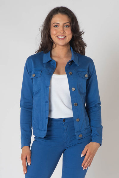 Teagan Classic Denim Jacket with Breast Pockets - Royal Blue