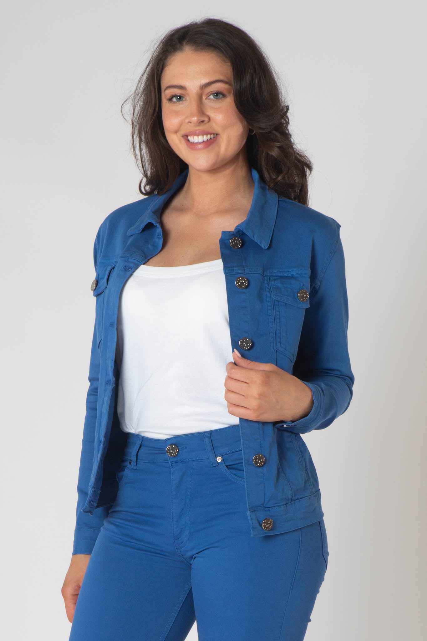 Teagan Classic Denim Jacket with Breast Pockets - Royal Blue