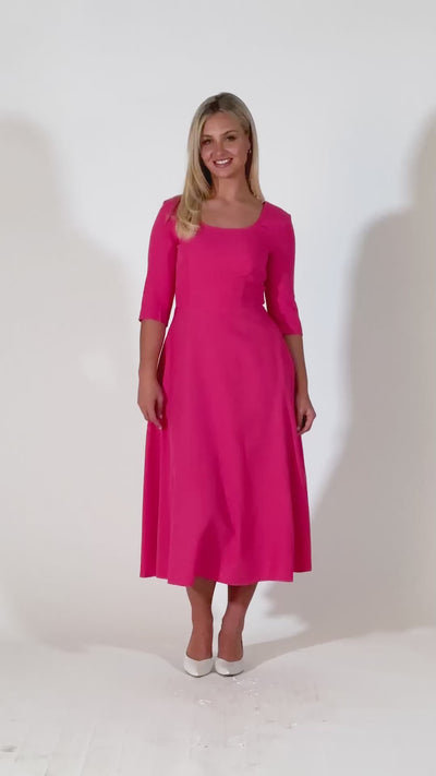 Porsha Dress With Round Neck And Contrast Lining - Pink & Lime