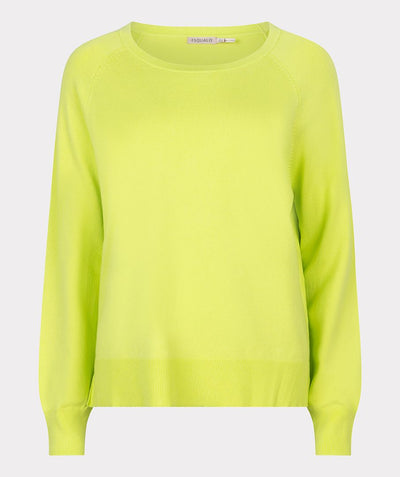 Lime Green Round Neck Jumper with Hem Slit