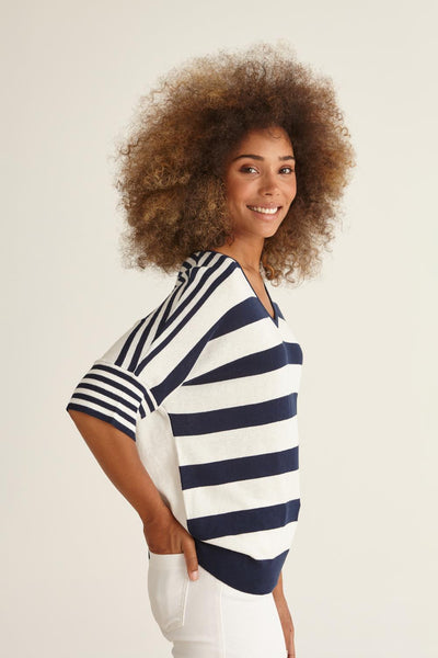 Navy & White Striped 3/4 Sleeve Jumper