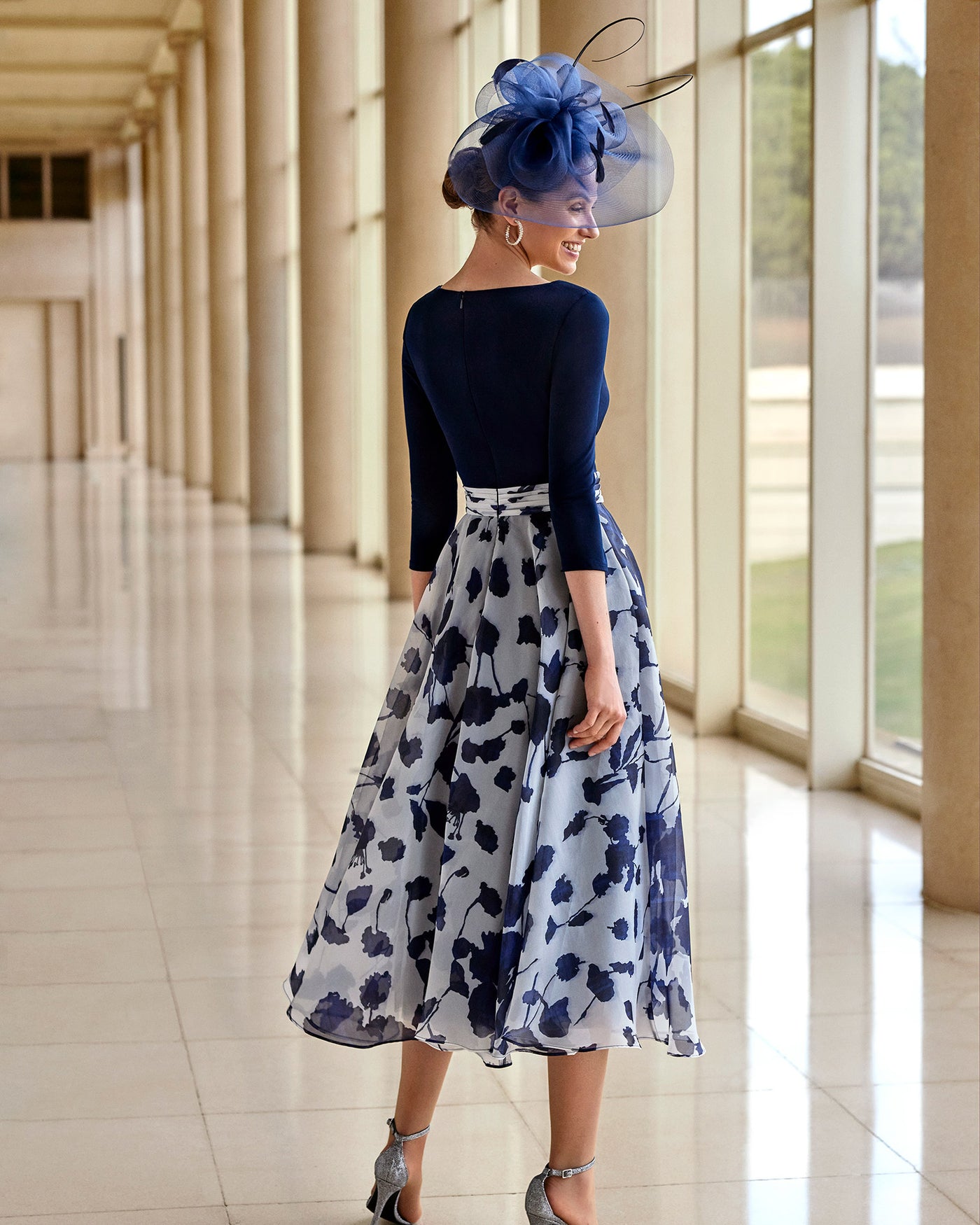 Navy Floral V-neck Dress