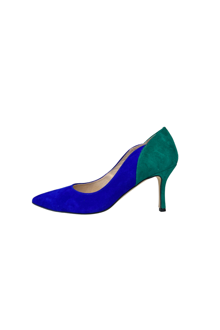 High Heel Cobalt Blue Green Shoe With Pointed Toe La Creme Boutique