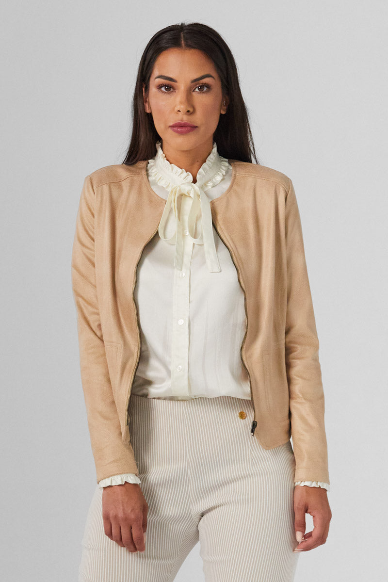 Santana Beige Zip-Up Jacket